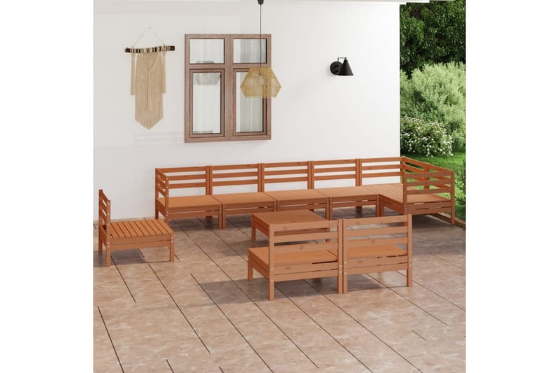Hagesofagruppe 10 deler honningbrun heltre furu - Brun - Loungesett - Verandamøbler - Sofagruppe utendørs