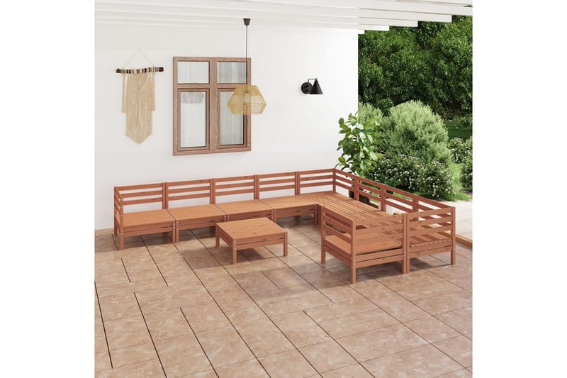 Hagesofagruppe 10 deler honningbrun heltre furu - Brun - Verandamøbler - Sofagruppe utendørs - Loungesett