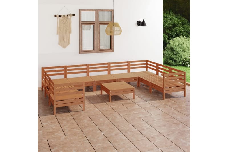 Hagesofagruppe 10 deler honningbrun heltre furu - Brun - Verandamøbler - Sofagruppe utendørs - Loungesett