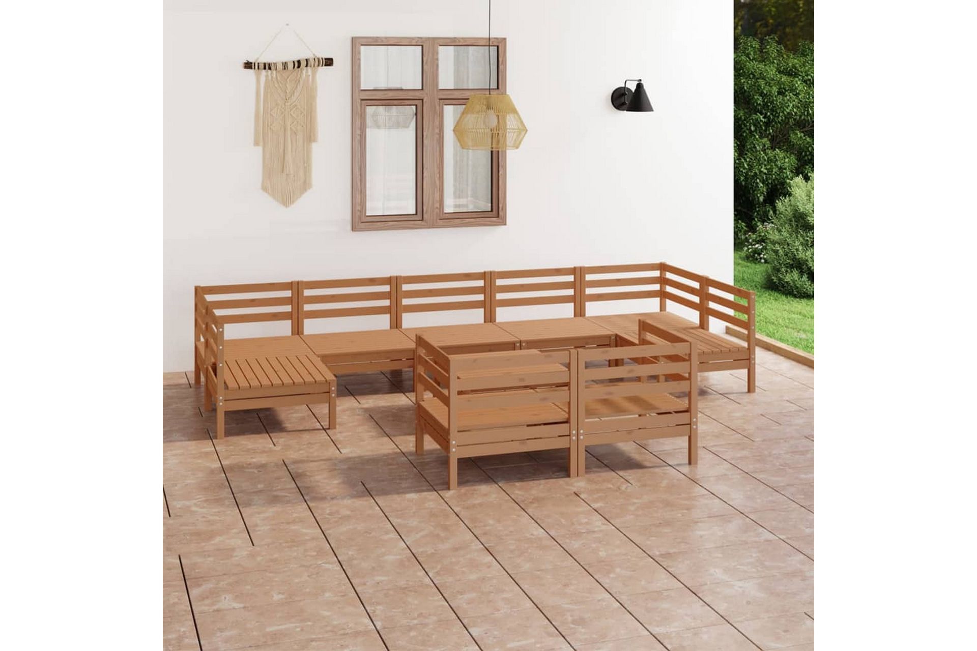 Hagesofagruppe 10 deler honningbrun heltre furu - Brun - Hagemøbler - Loungemøbler - Loungesett