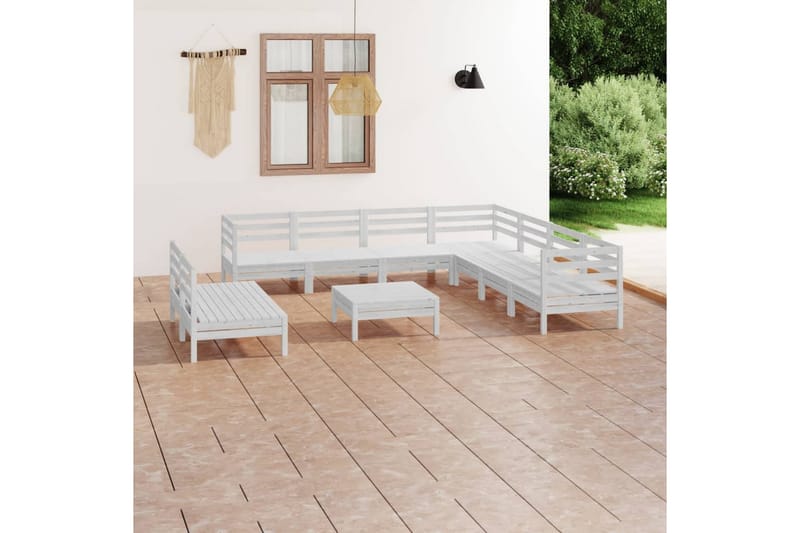 Hagesofagruppe 10 deler hvit heltre furu - Hvit - Loungesett - Verandamøbler - Sofagruppe utendørs