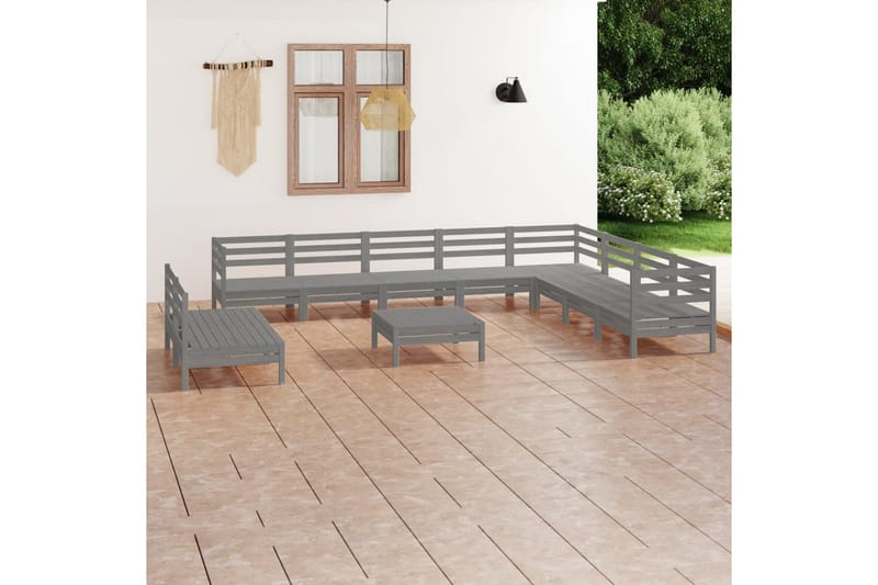 Hagesofagruppe 11 deler grå heltre furu - Grå - Verandamøbler - Sofagruppe utendørs - Loungesett