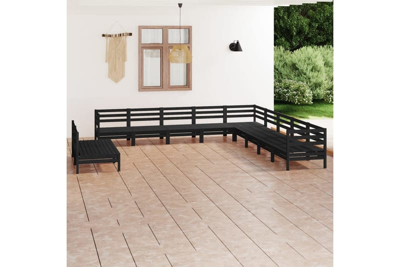 Hagesofagruppe 11 deler svart heltre furu - Svart - Verandamøbler - Sofagruppe utendørs - Loungesett