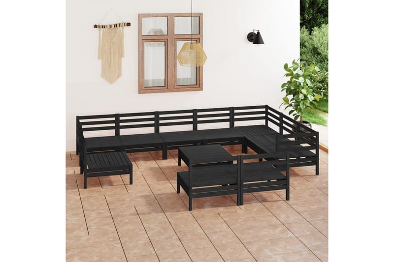 Hagesofagruppe 11 deler svart heltre furu - Svart - Loungesett - Verandamøbler - Sofagruppe utendørs