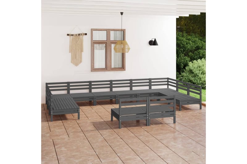 Hagesofagruppe 12 deler grå heltre furu - Grå - Loungesett - Verandamøbler - Sofagruppe utendørs