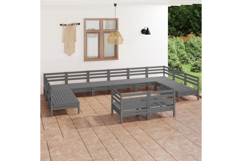 Hagesofagruppe 12 deler heltre furu grå - Grå - Verandamøbler - Sofagruppe utendørs - Loungesett