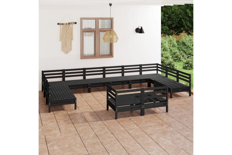 Hagesofagruppe 12 deler heltre furu svart - Svart - Verandamøbler - Sofagruppe utendørs - Loungesett