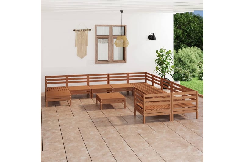 Hagesofagruppe 12 deler honningbrun heltre furu - Brun - Sofagruppe utendørs - Loungesett - Verandamøbler
