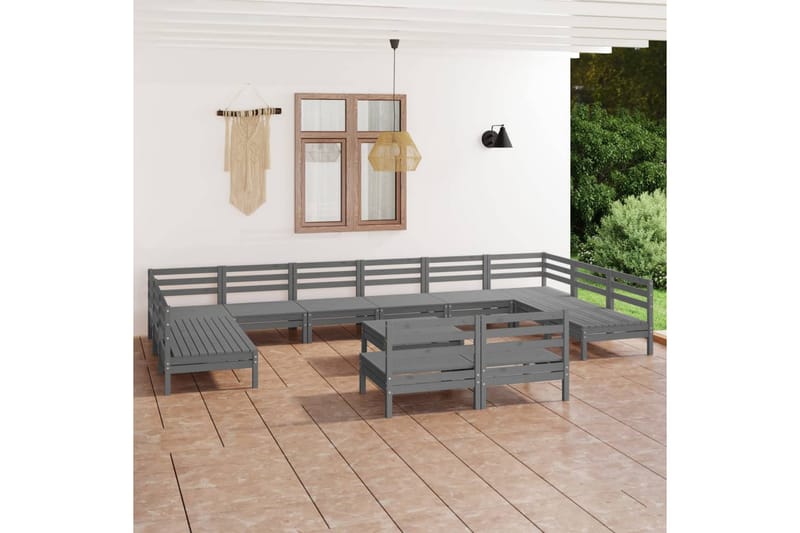 Hagesofagruppe 13 deler grå heltre furu - Grå - Loungesett - Verandamøbler - Sofagruppe utendørs