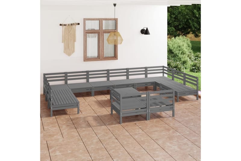 Hagesofagruppe 13 deler grå heltre furu - Grå - Verandamøbler - Sofagruppe utendørs - Loungesett
