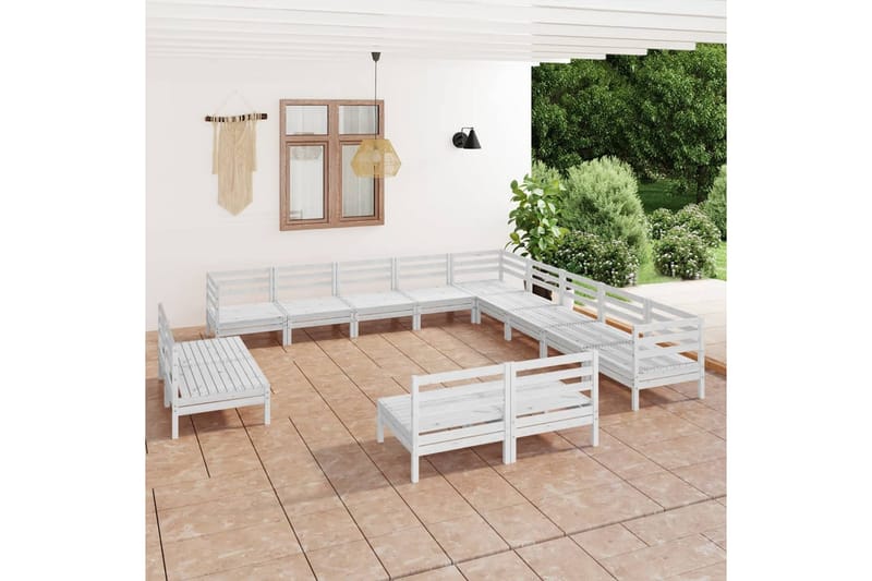 Hagesofagruppe 13 deler hvit heltre furu - Hvit - Loungesett - Verandamøbler - Sofagruppe utendørs