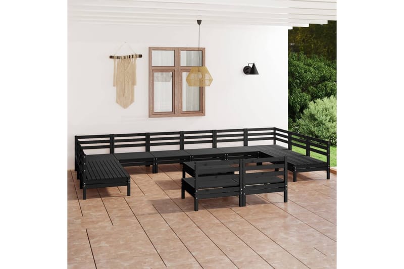 Hagesofagruppe 13 deler svart heltre furu - Svart - Loungesett - Verandamøbler - Sofagruppe utendørs