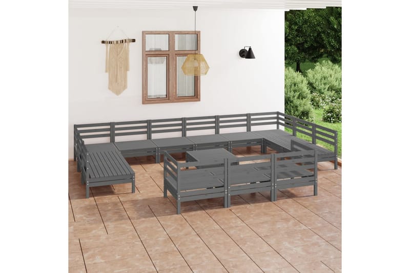 Hagesofagruppe 14 deler grå heltre furu - Grå - Verandamøbler - Sofagruppe utendørs - Loungesett