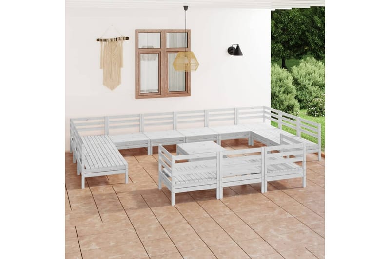 Hagesofagruppe 14 deler hvit heltre furu - Hvit - Hagemøbler - Loungemøbler - Loungesett