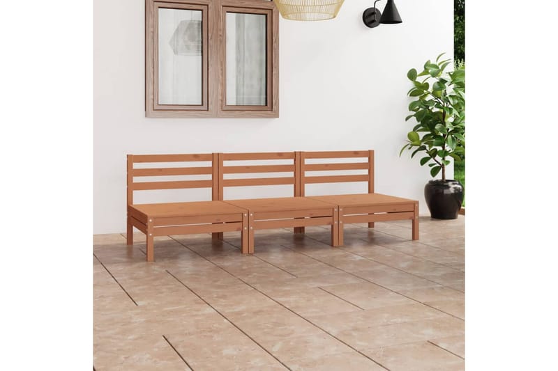 Hagesofagruppe 3 deler honningbrun heltre furu - Brun - Verandamøbler - Sofagruppe utendørs - Loungesett