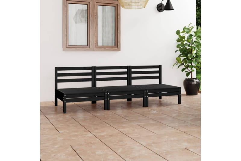 Hagesofagruppe 3 deler svart heltre furu - Svart - Verandamøbler - Sofagruppe utendørs - Loungesett