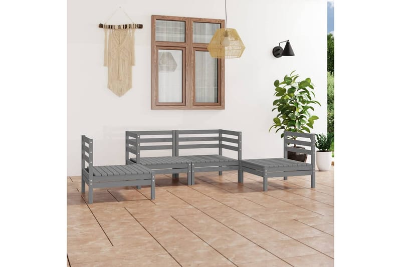 Hagesofagruppe 4 deler grå heltre furu - Grå - Loungesett - Verandamøbler - Sofagruppe utendørs