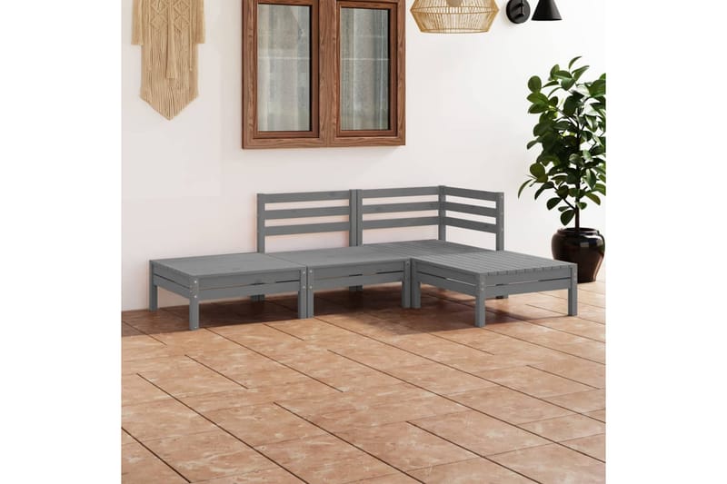 Hagesofagruppe 4 deler heltre furu - Grå - Verandamøbler - Sofagruppe utendørs - Loungesett