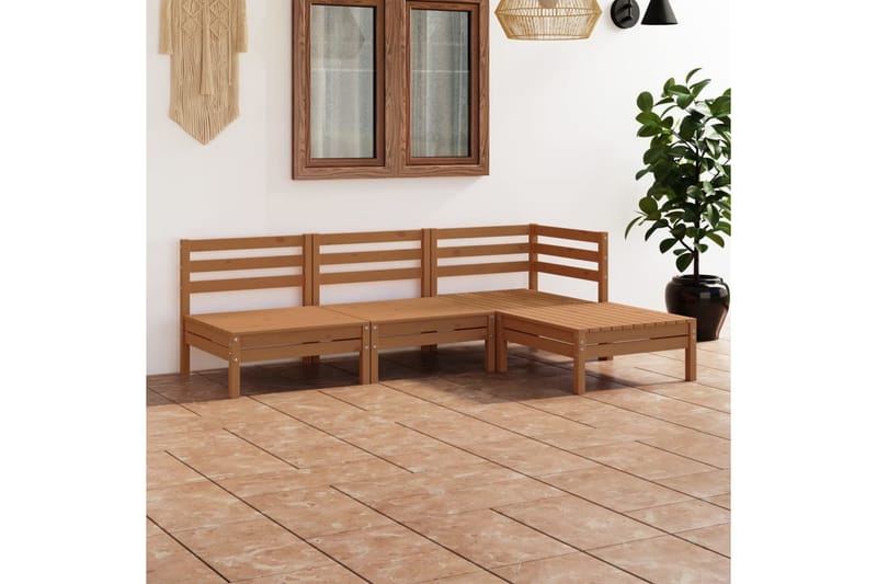 Hagesofagruppe 4 deler honningbrun heltre furu - Brun - Hagemøbler - Loungemøbler - Loungesett