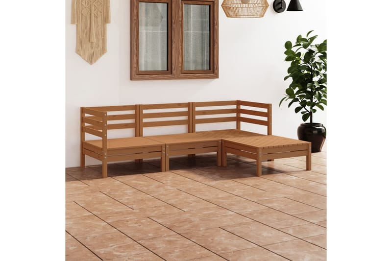 Hagesofagruppe 4 deler honningbrun heltre furu - Brun - Hagemøbler - Loungemøbler - Loungesett