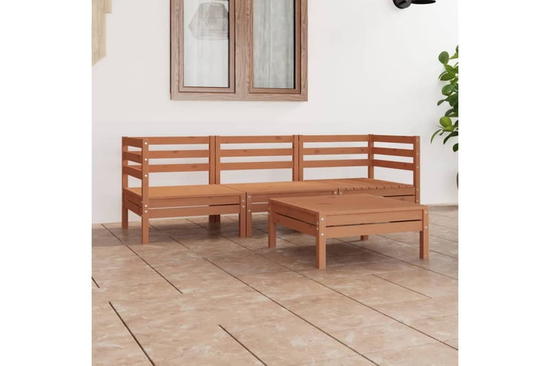 Hagesofagruppe 4 deler honningbrun heltre furu - Brun - Verandamøbler - Sofagruppe utendørs - Loungesett