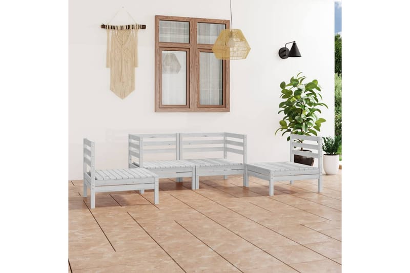 Hagesofagruppe 4 deler hvit heltre furu - Hvit - Verandamøbler - Sofagruppe utendørs - Loungesett
