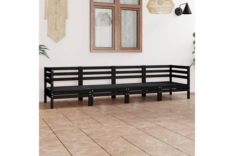 Hagesofagruppe 4 deler svart heltre furu - Svart - Verandamøbler - Sofagruppe utendørs - Loungesett