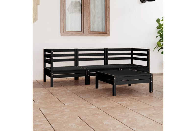 Hagesofagruppe 4 deler svart heltre furu - Svart - Verandamøbler - Sofagruppe utendørs - Loungesett