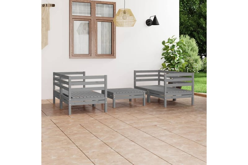 Hagesofagruppe 5 deler grå heltre furu - Grå - Verandamøbler - Sofagruppe utendørs - Loungesett
