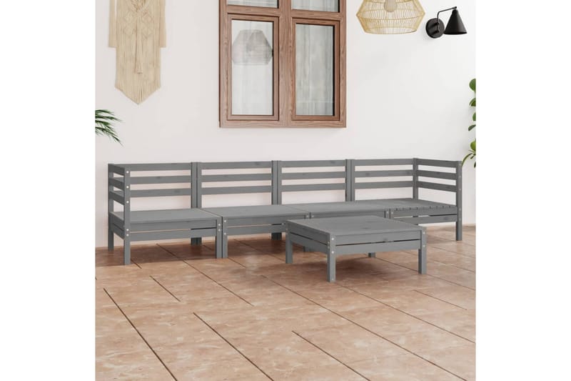 Hagesofagruppe 5 deler grå heltre furu - Grå - Loungesett - Verandamøbler - Sofagruppe utendørs