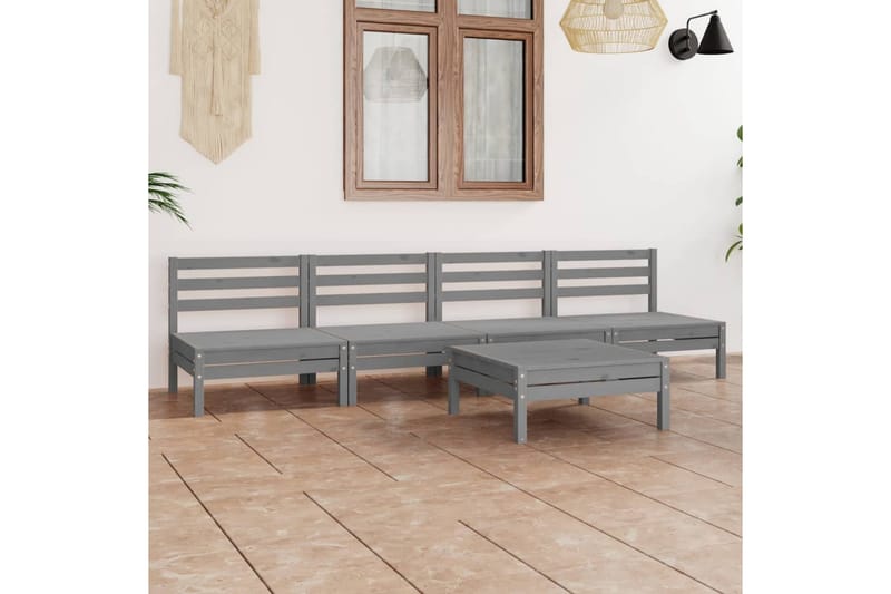 Hagesofagruppe 5 deler grå heltre furu - Grå - Loungesett - Verandamøbler - Sofagruppe utendørs
