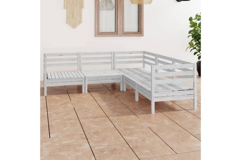 Hagesofagruppe 5 deler hvit heltre furu - Hvit - Verandamøbler - Sofagruppe utendørs - Loungesett