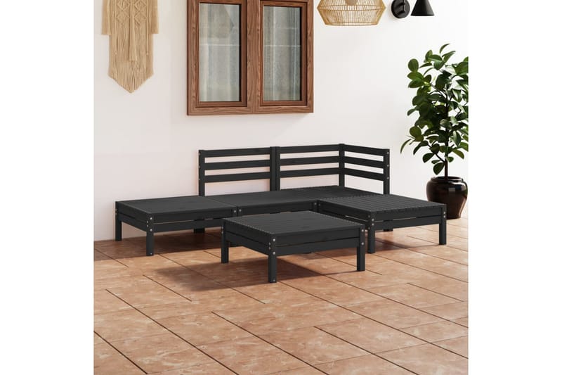 Hagesofagruppe 5 deler svart heltre furu - Svart - Verandamøbler - Sofagruppe utendørs - Loungesett