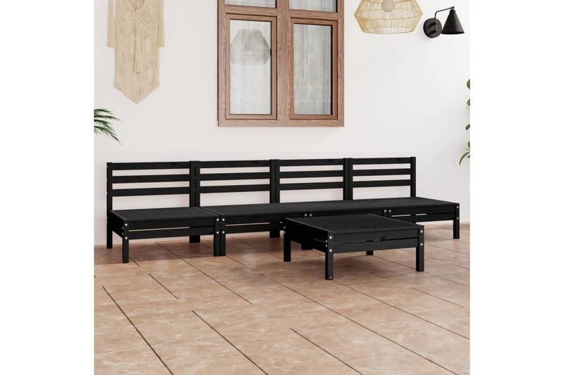 Hagesofagruppe 5 deler svart heltre furu - Svart - Loungesett - Verandamøbler - Sofagruppe utendørs