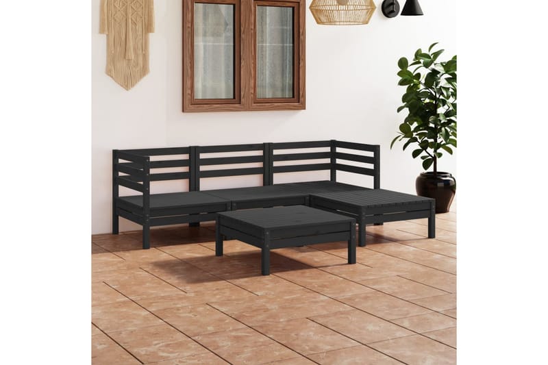 Hagesofagruppe 5 deler svart heltre furu - Svart - Verandamøbler - Sofagruppe utendørs - Loungesett