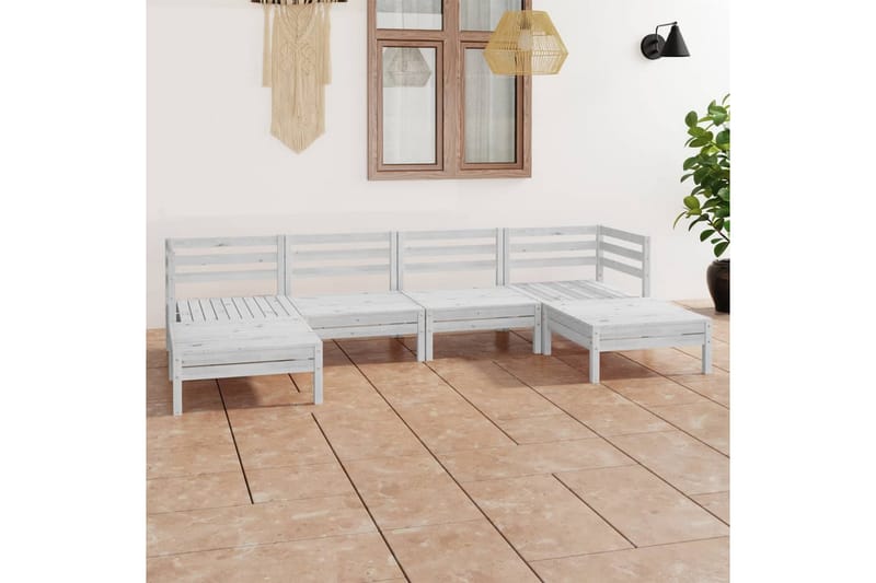Hagesofagruppe 6 deler heltre furu hvit - Hvit - Verandamøbler - Sofagruppe utendørs - Loungesett