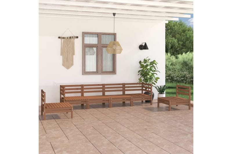 Hagesofagruppe 6 deler honningbrun heltre furu - Brun - Hagemøbler - Loungemøbler - Loungesett