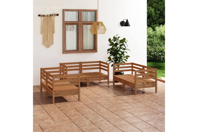 Hagesofagruppe 6 deler honningbrun heltre furu - Brun - Hagemøbler - Loungemøbler - Loungesett