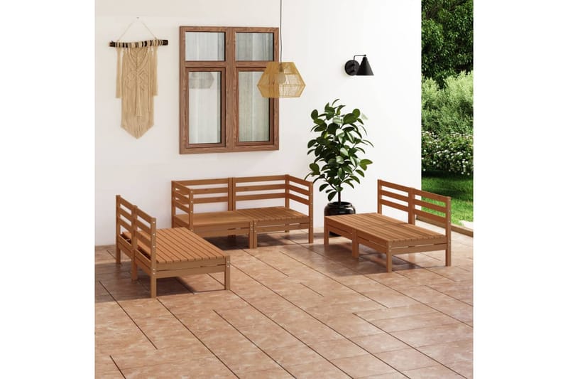 Hagesofagruppe 6 deler honningbrun heltre furu - Brun - Verandamøbler - Sofagruppe utendørs - Loungesett