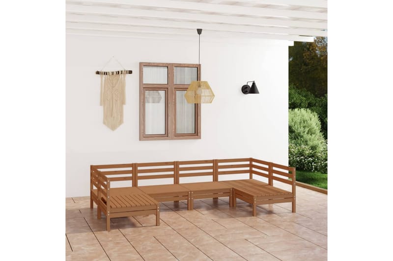 Hagesofagruppe 6 deler honningbrun heltre furu - Brun - Hagemøbler - Loungemøbler - Loungesett