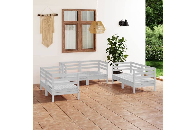 Hagesofagruppe 6 deler hvit heltre furu - Hvit - Hagemøbler - Loungemøbler - Loungesett