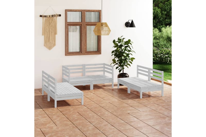Hagesofagruppe 6 deler hvit heltre furu - Hvit - Hagemøbler - Loungemøbler - Loungesett