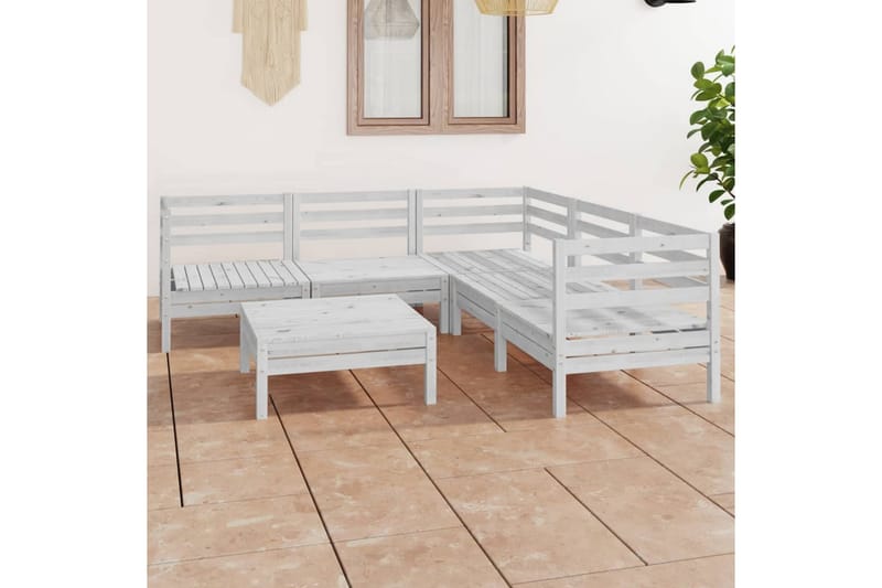 Hagesofagruppe 6 deler hvit heltre furu - Hvit - Hagemøbler - Loungemøbler - Loungesett