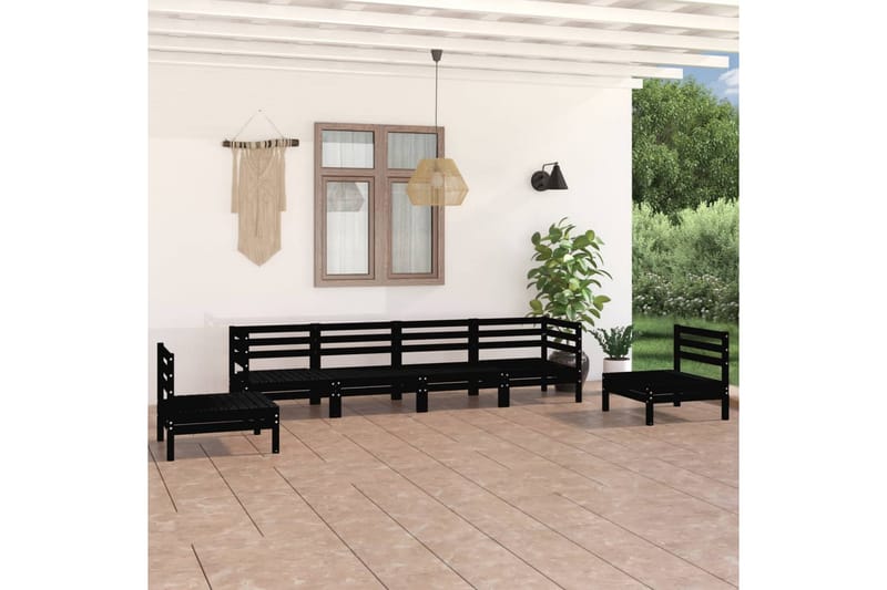Hagesofagruppe 6 deler svart heltre furu - Svart - Loungesett - Verandamøbler - Sofagruppe utendørs