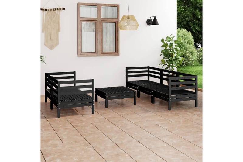 Hagesofagruppe 6 deler svart heltre furu - Svart - Loungesett - Verandamøbler - Sofagruppe utendørs