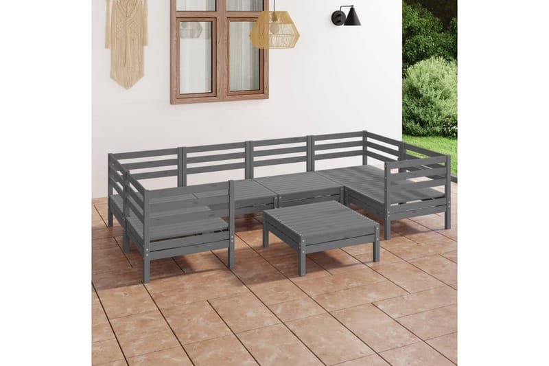 Hagesofagruppe 7 deler grå heltre furu - Grå - Verandamøbler - Sofagruppe utendørs - Loungesett