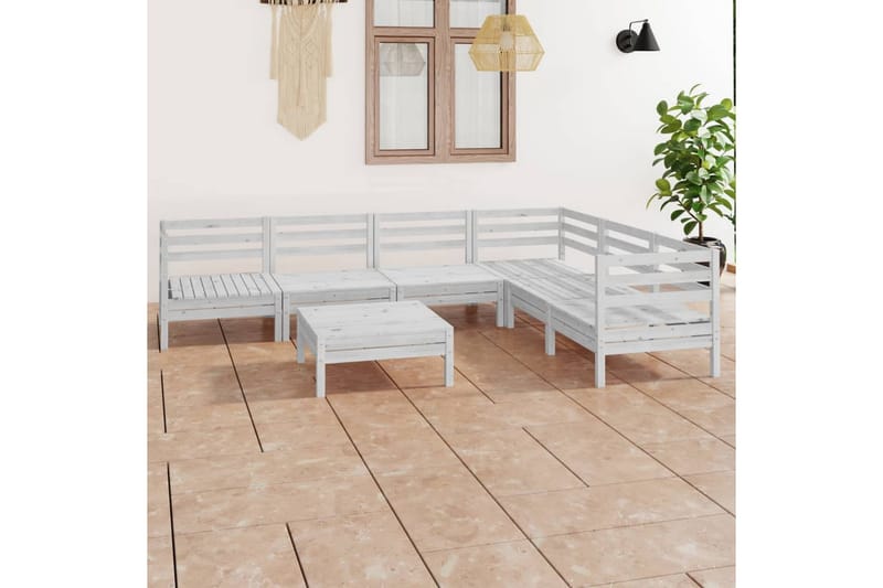 Hagesofagruppe 7 deler heltre furu hvit - Hvit - Verandamøbler - Sofagruppe utendørs - Loungesett