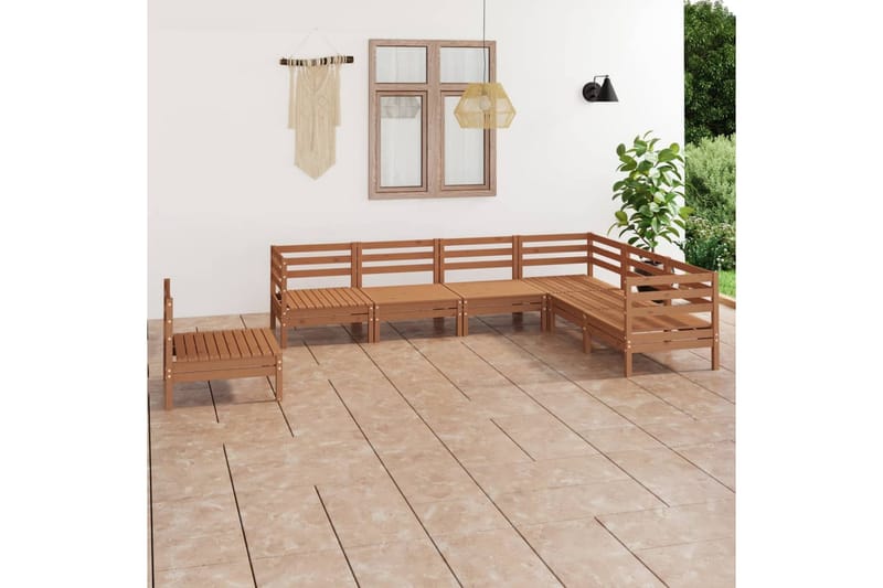 Hagesofagruppe 7 deler honningbrun heltre furu - Brun - Hagemøbler - Loungemøbler - Loungesett