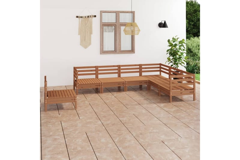 Hagesofagruppe 7 deler honningbrun heltre furu - Brun - Verandamøbler - Sofagruppe utendørs - Loungesett