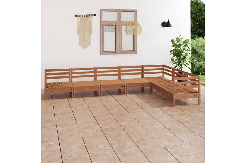 Hagesofagruppe 7 deler honningbrun heltre furu - Brun - Sofagruppe utendørs - Loungesett - Verandamøbler